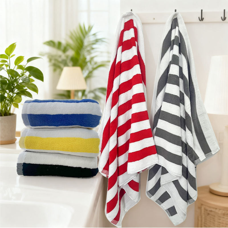 Extra Large Cotton Beach Towel with Striped Pattern - 70x150cm, Multiple Colors