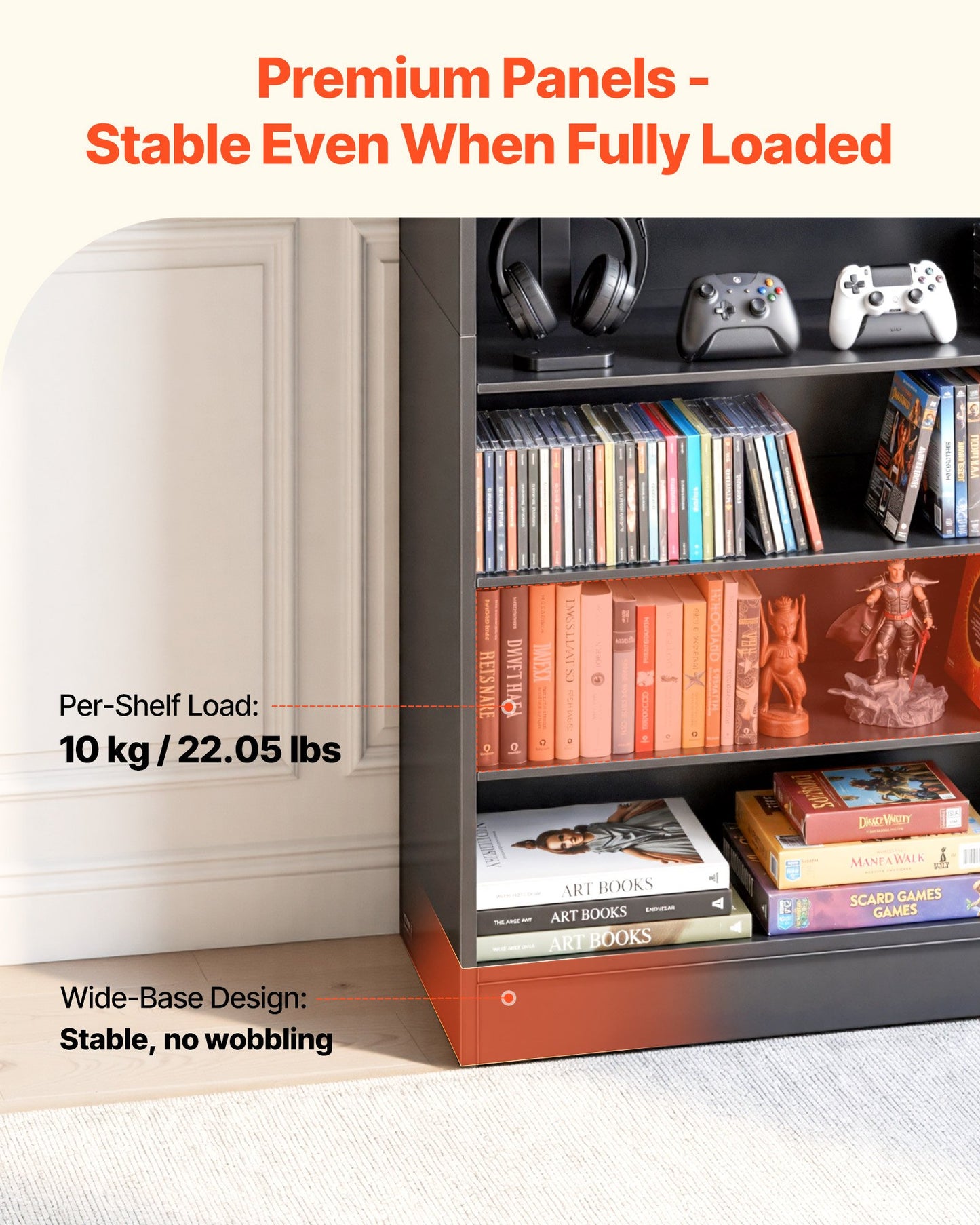 Media Storage Cabinet 7-Tier DVD Shelf Organizer for CDs, DVDs, Books & Games - Black