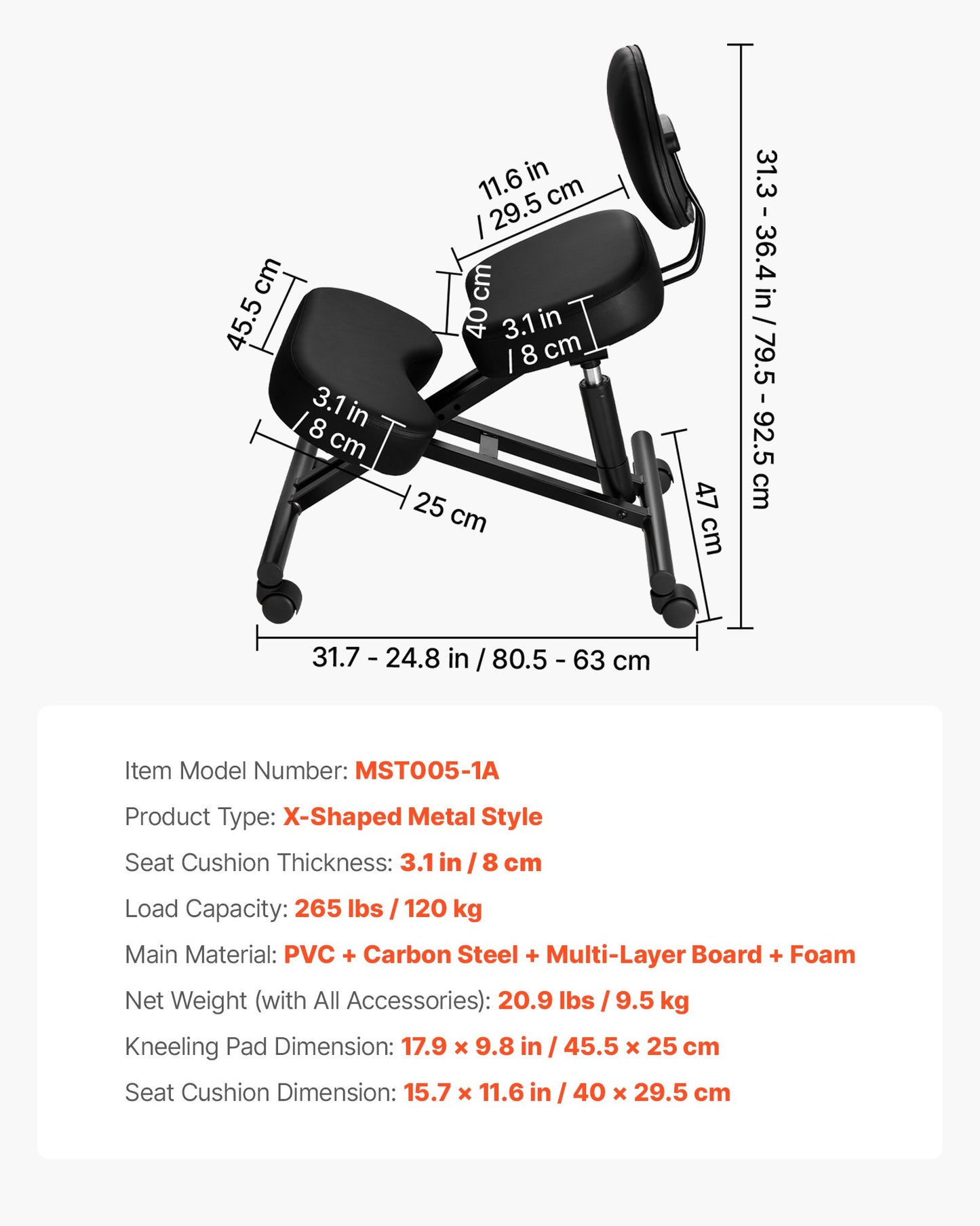 Ergonomic Kneeling Chair with Backrest & Wheels - Adjustable Height Office & Home Posture Stool