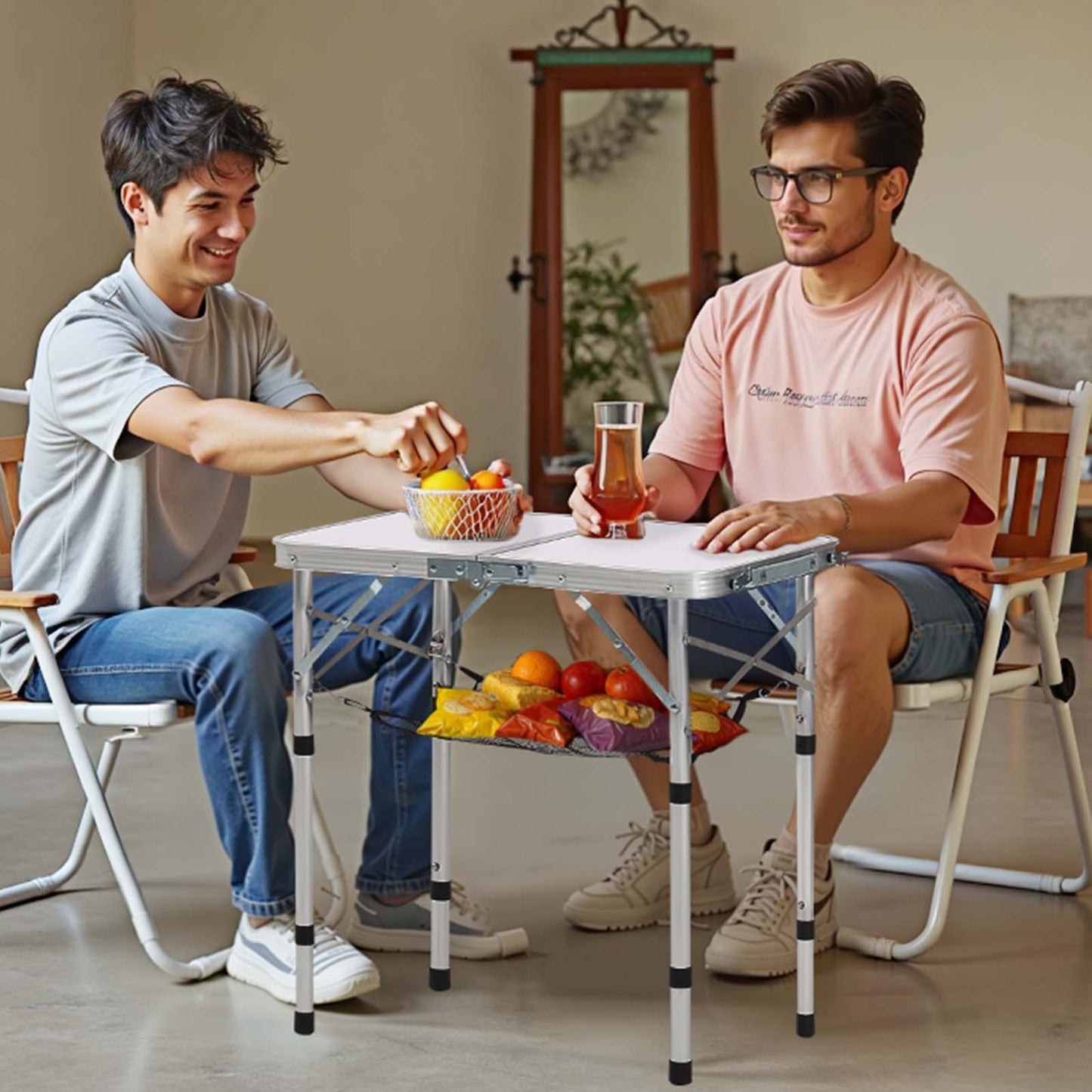 2ft Folding Portable Camping Table - Adjustable Height, Aluminum