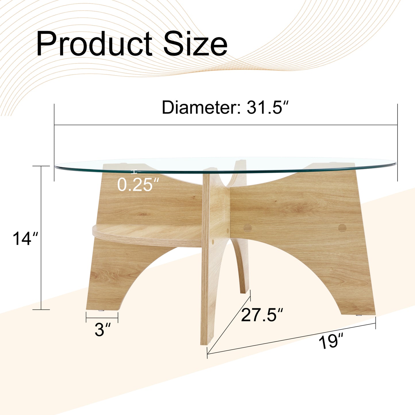 Round Tempered Glass Coffee Table - 31.5in Diameter, Multi-Functional