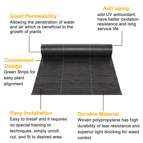 4x100ft Black Weed Barrier Fabric Polypropylene Garden Cloth Waterproof