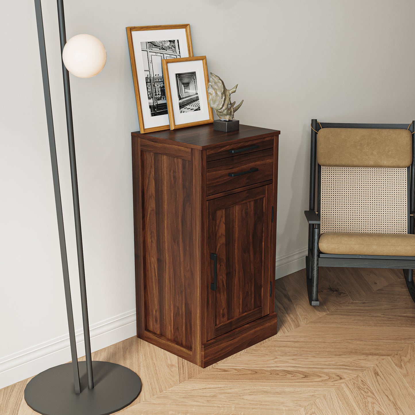 Walnut Modular Wine Bar Cabinet with Hutch for Dining Room