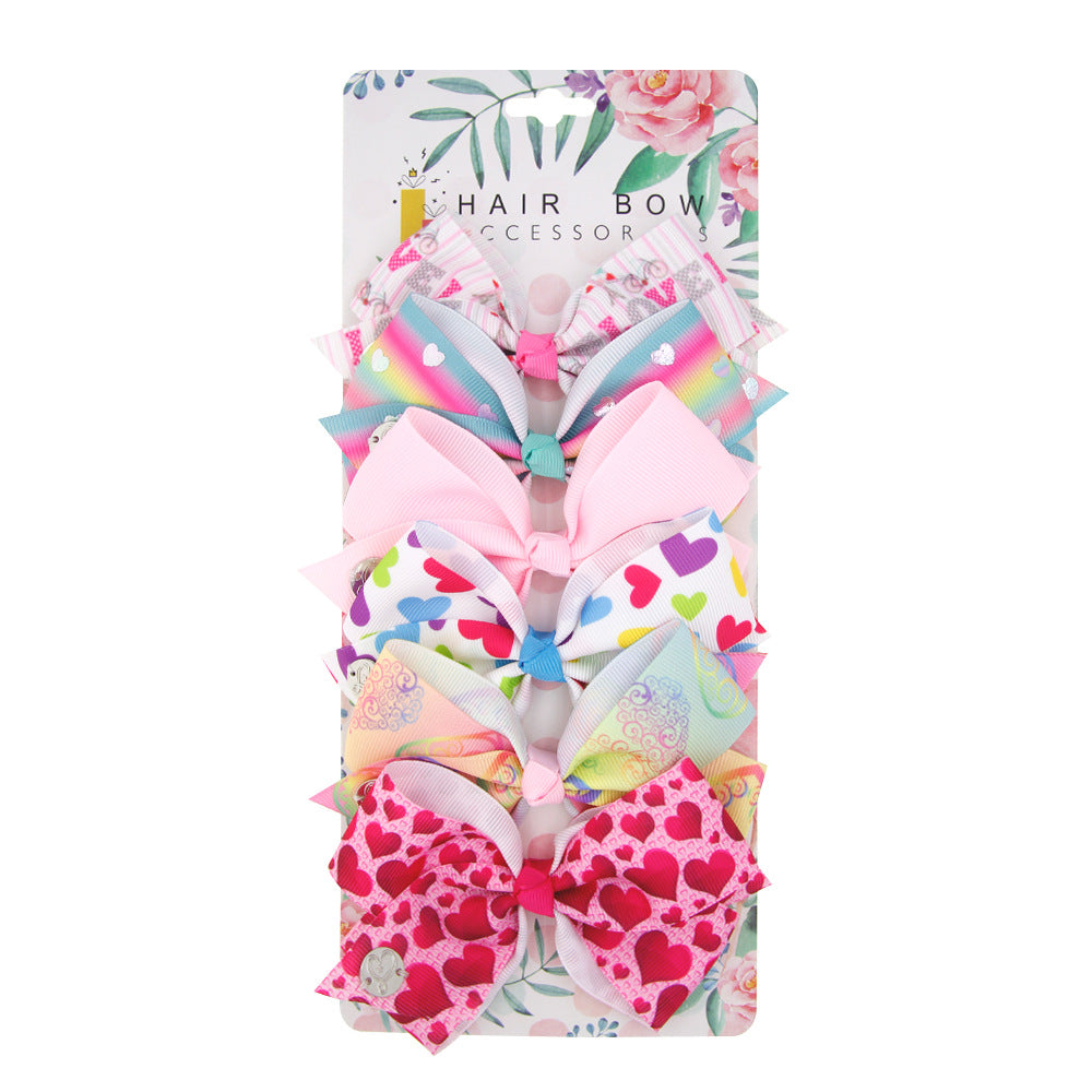 Children's Heart Bow Hair Clips - 6 Pack
