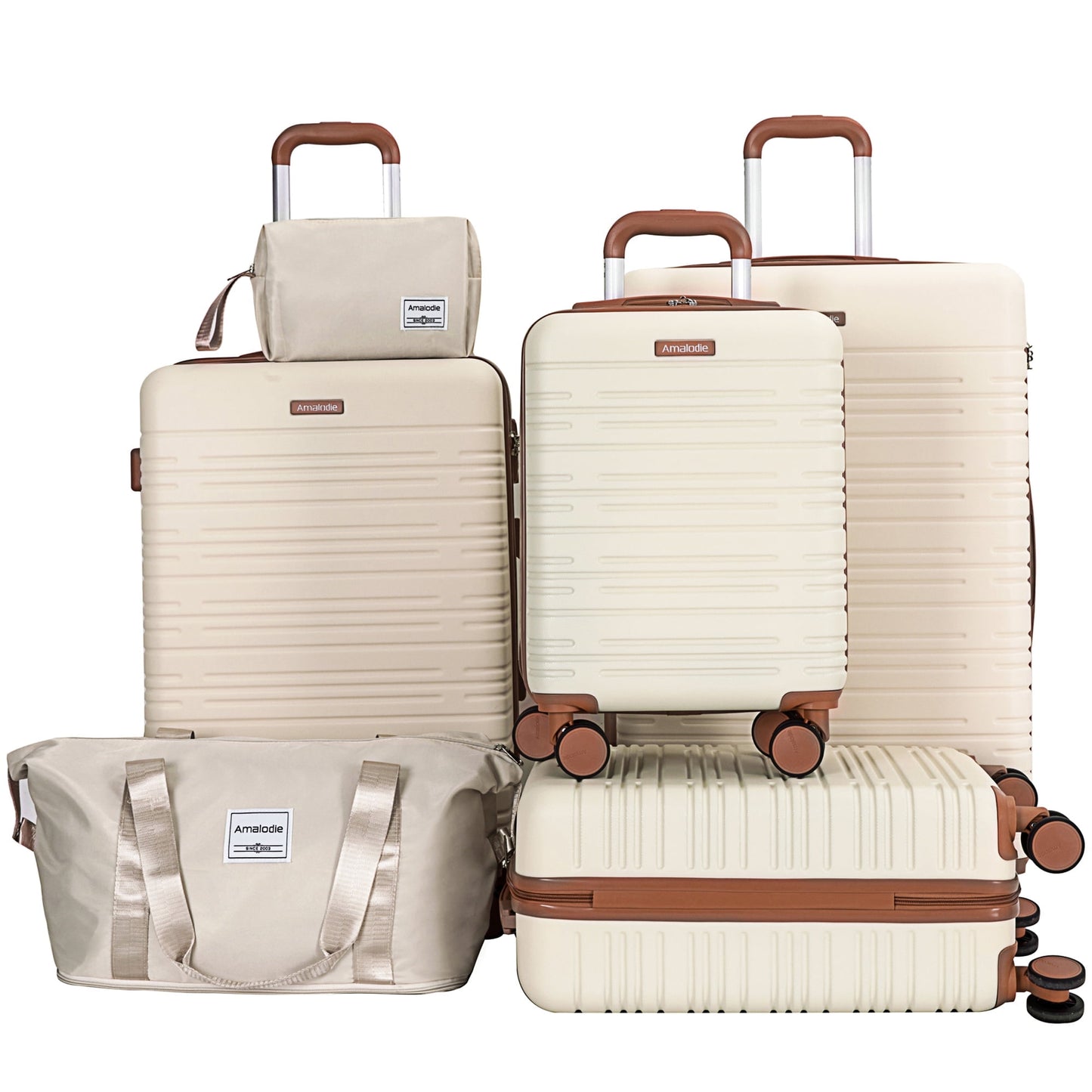 6-Piece Hard Shell Luggage Set with TSA Lock - Beige
