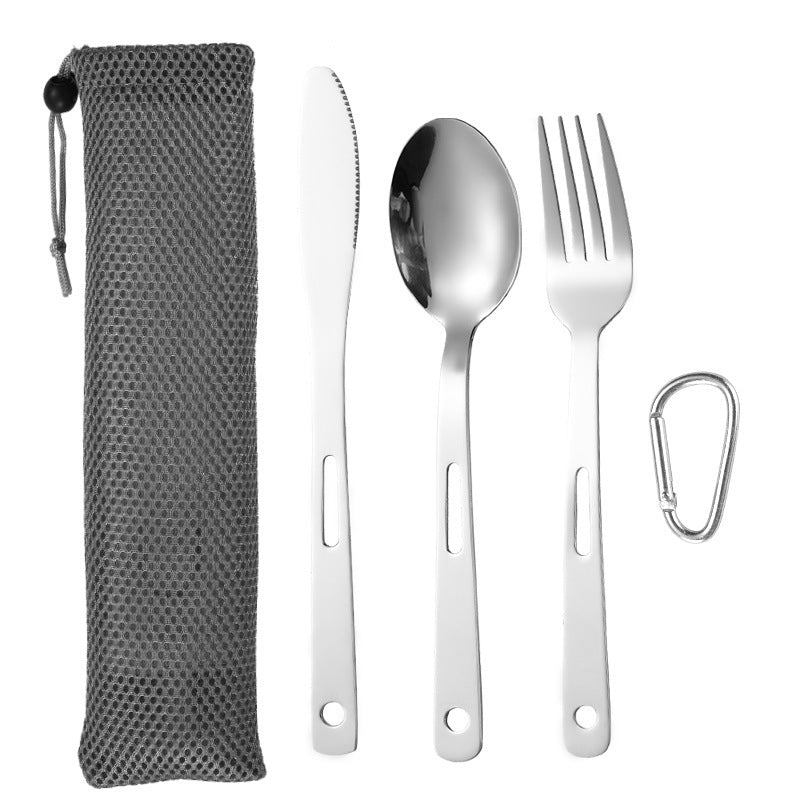 Stainless Steel Cutlery Set 3-Piece Minimalist Dinnerware with Hooks & Cloth Bag