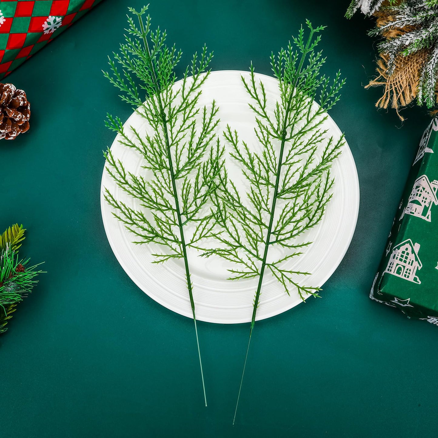 60 Pieces Artificial Pine Branches for Christmas Decoration
