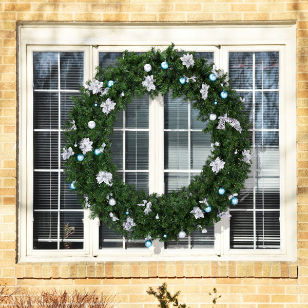 60-Inch Lighted Artificial Christmas Wreath with 220 LED Lights & DIY Ornaments - Green
