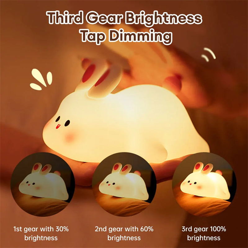 Cute LED Night Light for Kids - Touch Control Rabbit & Duck Nightlights, Rechargeable Bedside Lamp, Christmas Gift