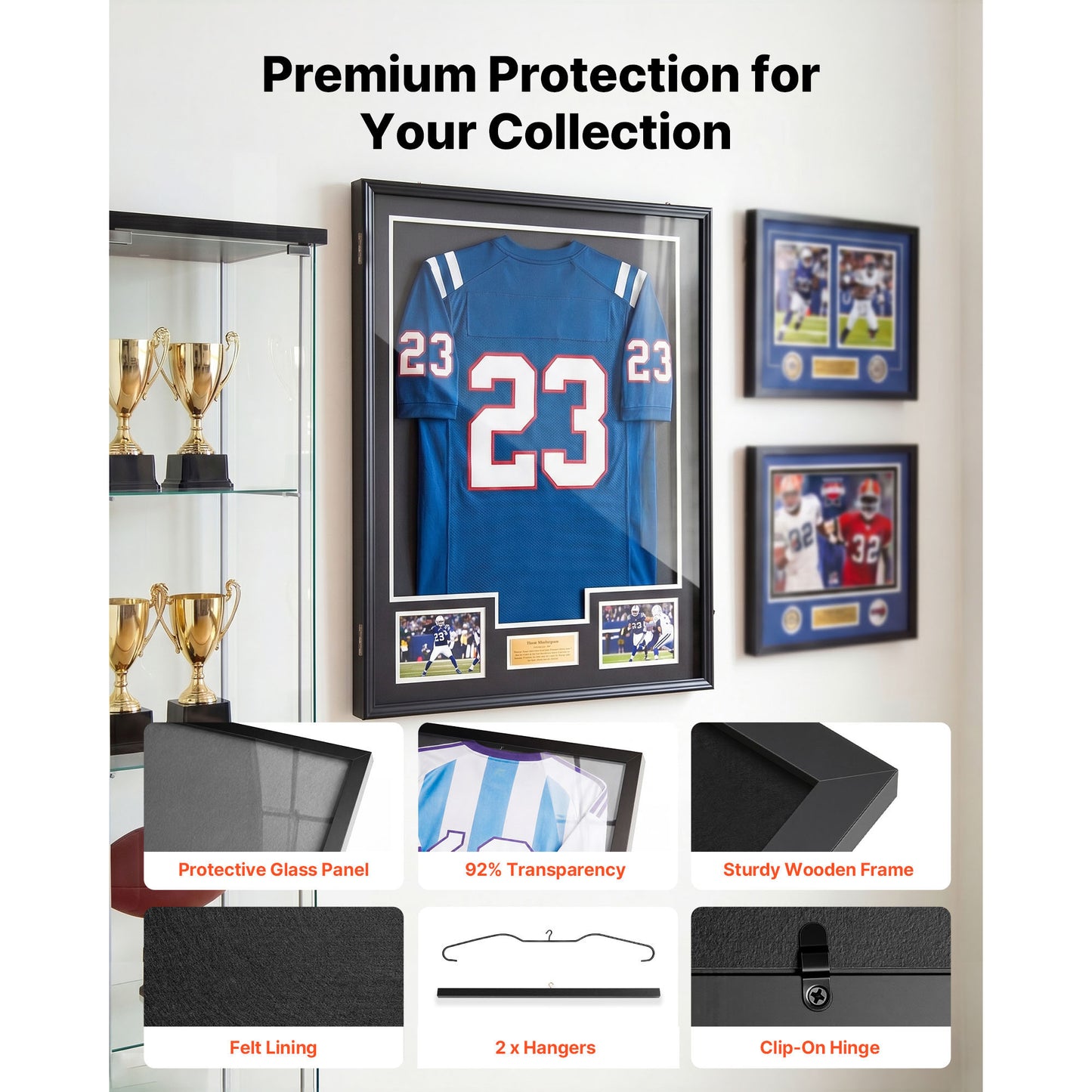 Lockable Wooden Sports Jersey Shadow Box Display Case - UV Protection, 35.4 x 27.6 Inches