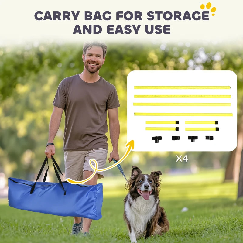 Dog Agility Jump Set with Adjustable Height Bars and Carry Bag - Yellow