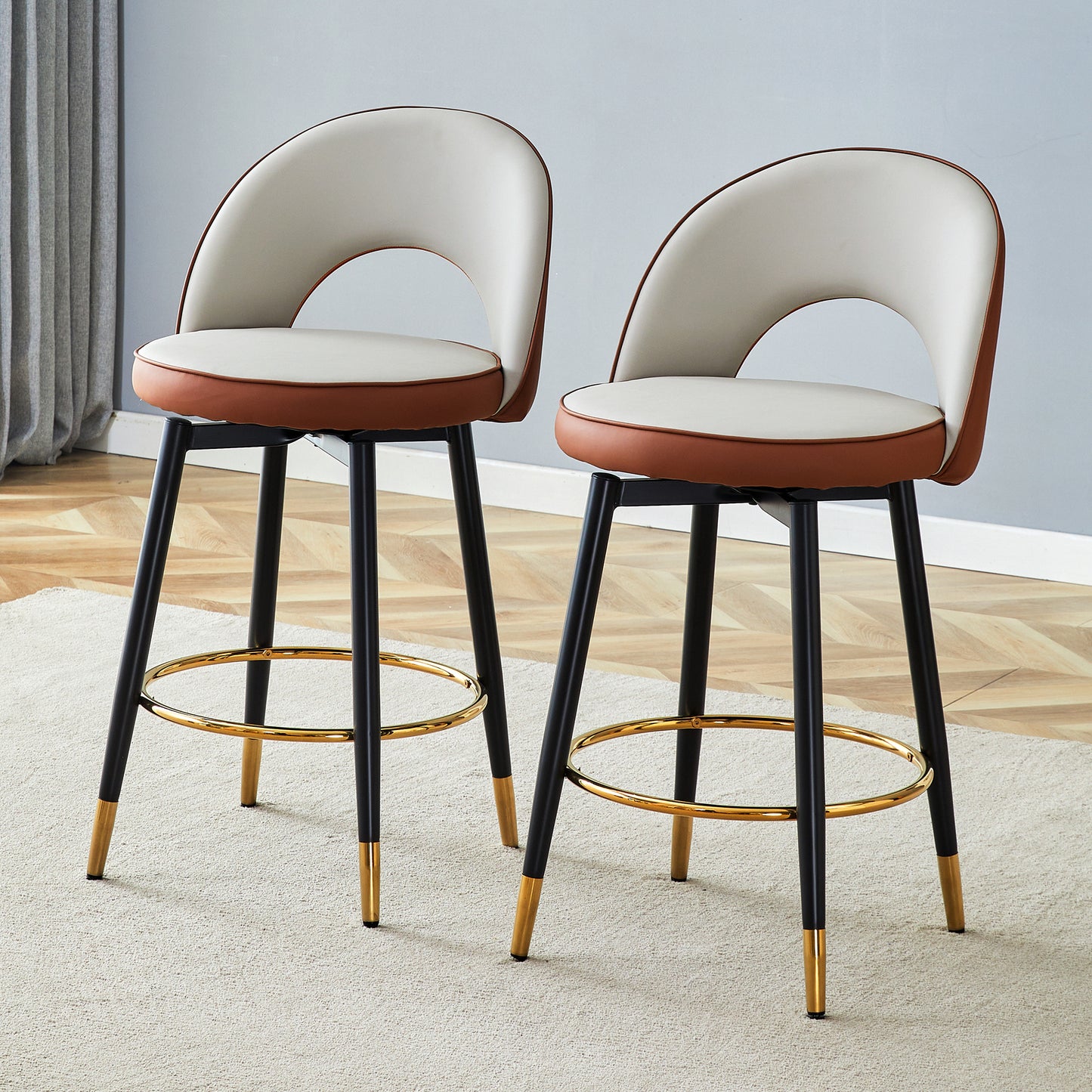 360 Rotatable Bar Chair.Modern Brown And Light Gray Spliced Color PU