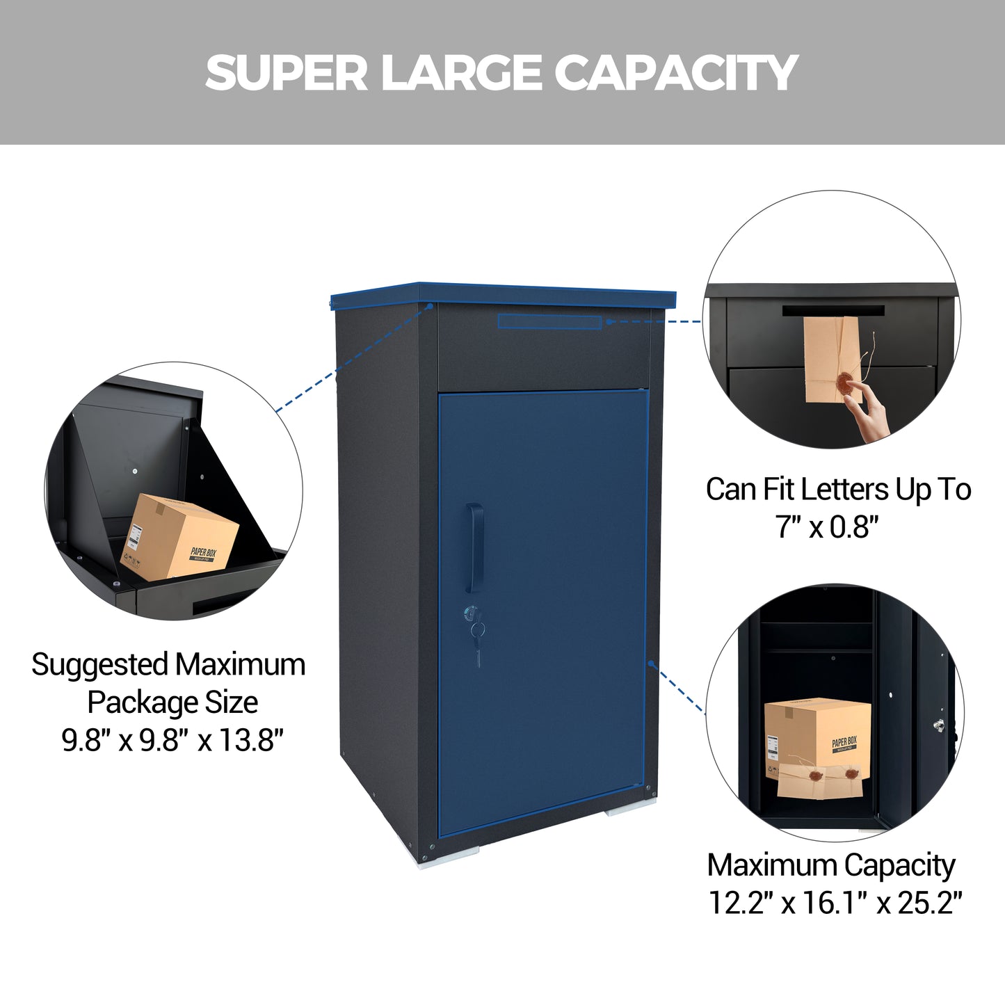 Lockable Steel Package Delivery Box with Mail Compartment - Large Outdoor Porch Mailbox