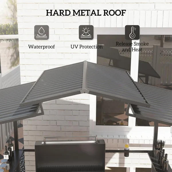 Outdoor Grill Gazebo with Metal Roof, Shelves & Cup Holders - 5x8 ft