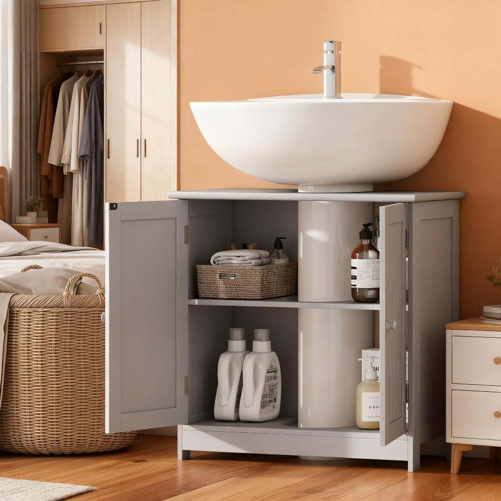 Under Sink Bathroom Vanity Cabinet - Light Gray MDF