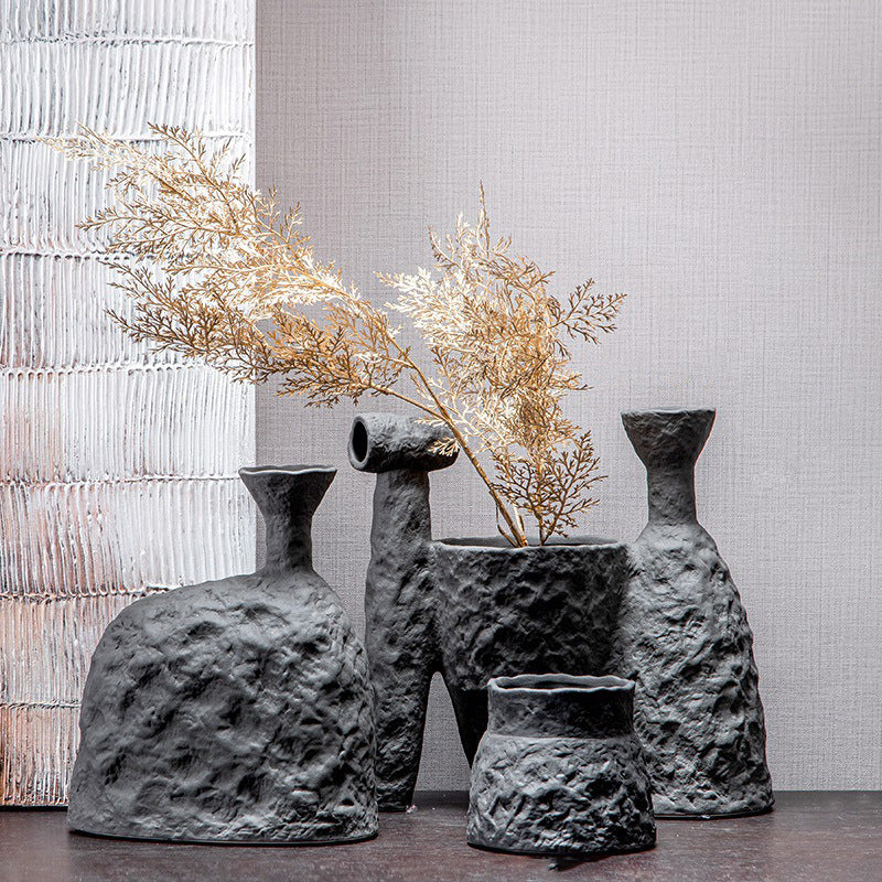 Geometric Flower Ceramic Vase - Modern Black & White Decor