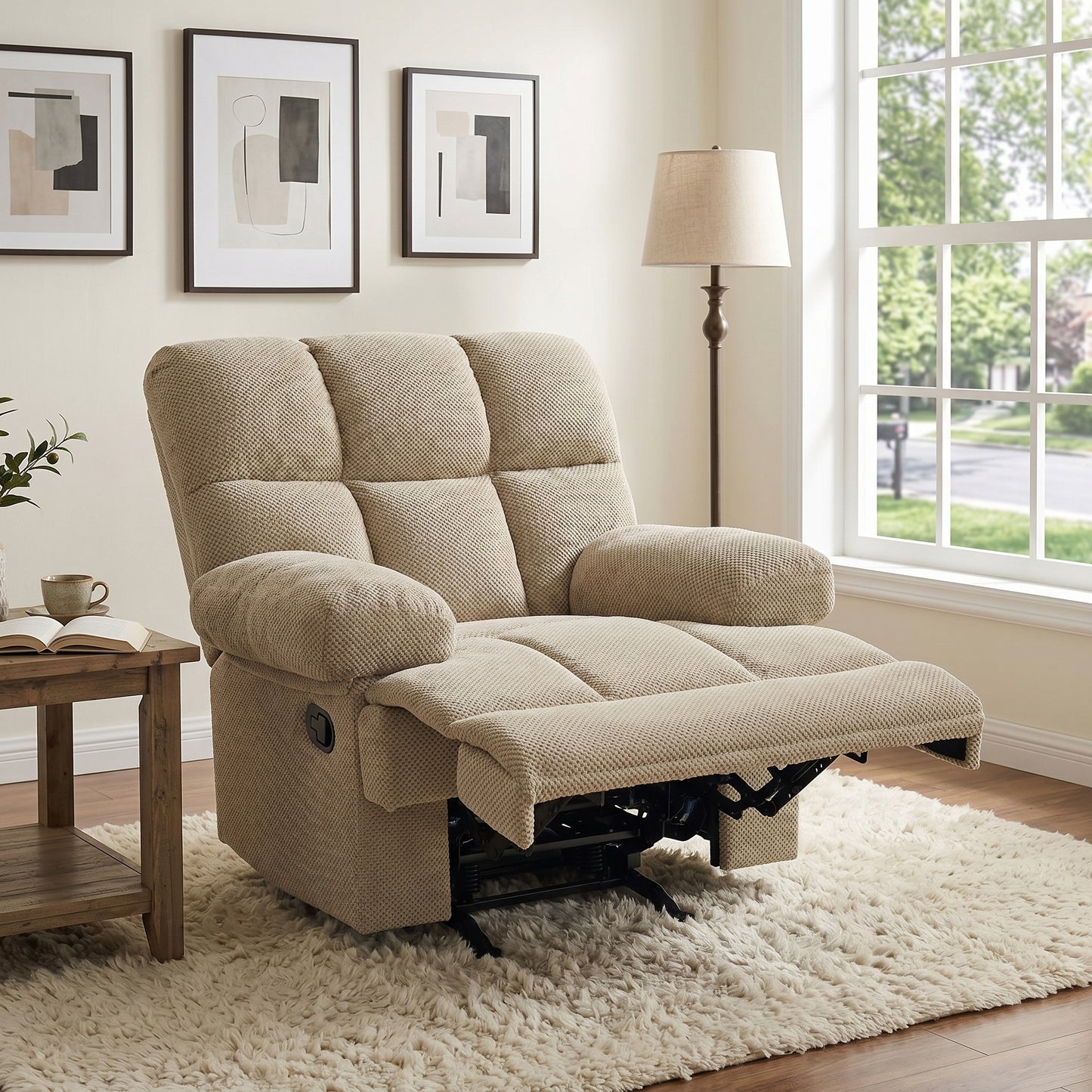 Modern Manual Rocker Recliner Chair - Camel Fabric Upholstery