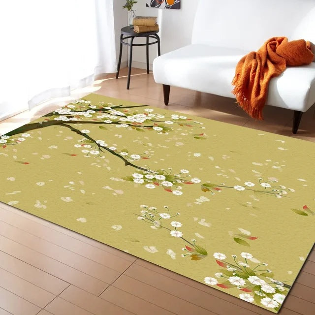 Pastel Cherry Blossom and Crescent Moon Non-Slip Flannel Floor Mat - Home Rug