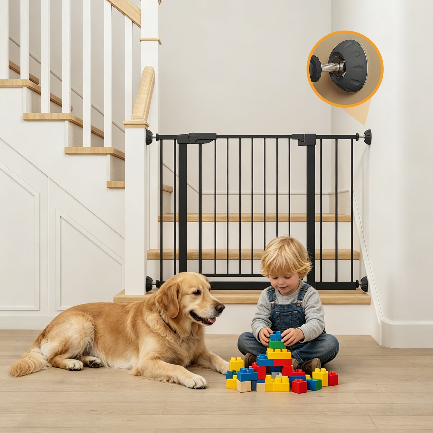Pressure Mounted Baby Gate with Walk-Through Design - Black