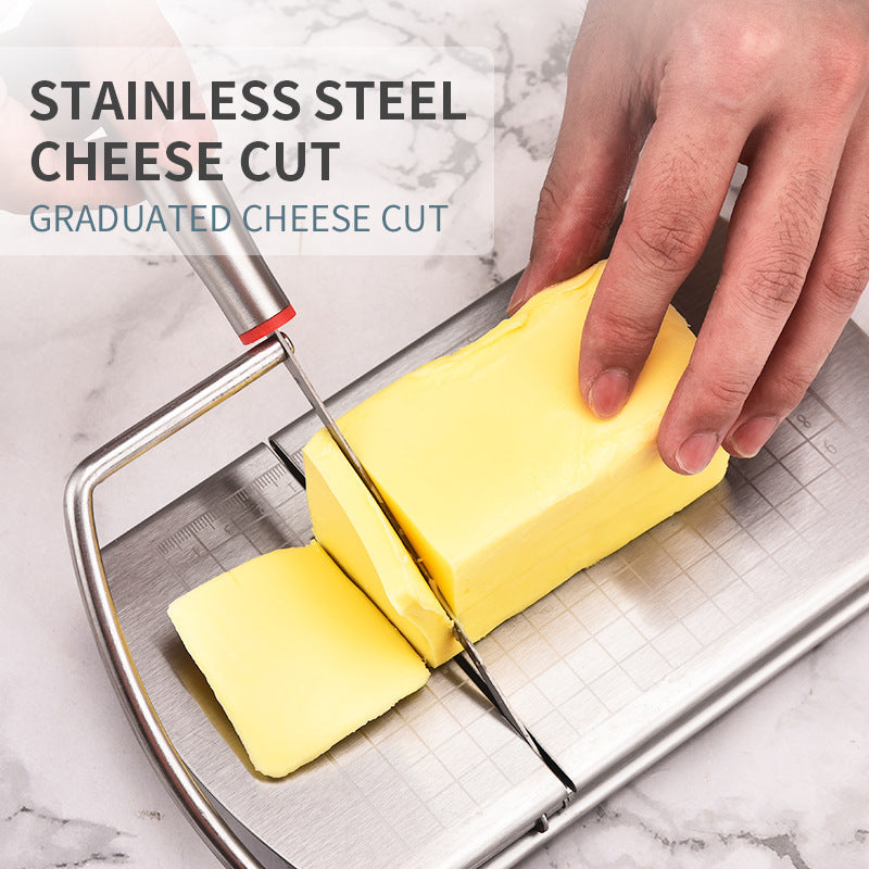 Stainless Steel Cheese Cutter with Scale - Modern Kitchen Slicer, Silver