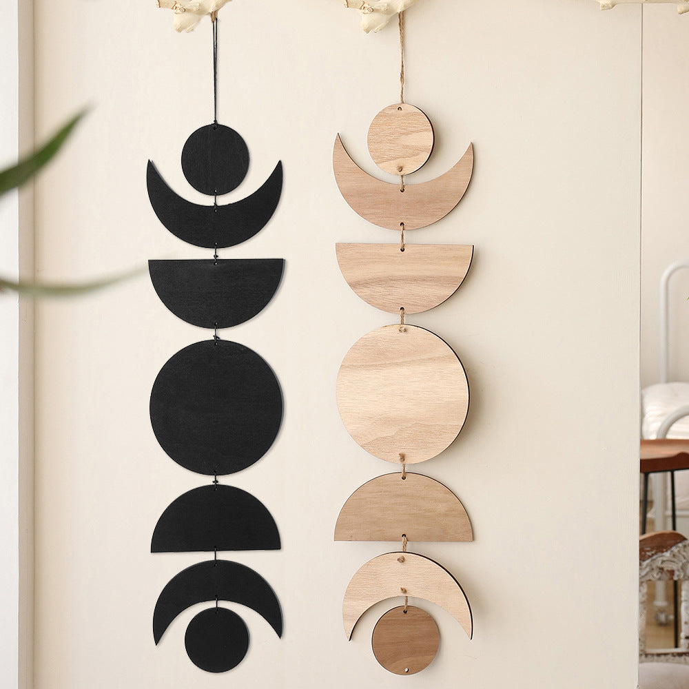 Sun And Moon Wooden Pendant Home Decor Log Wood Chips Ornament