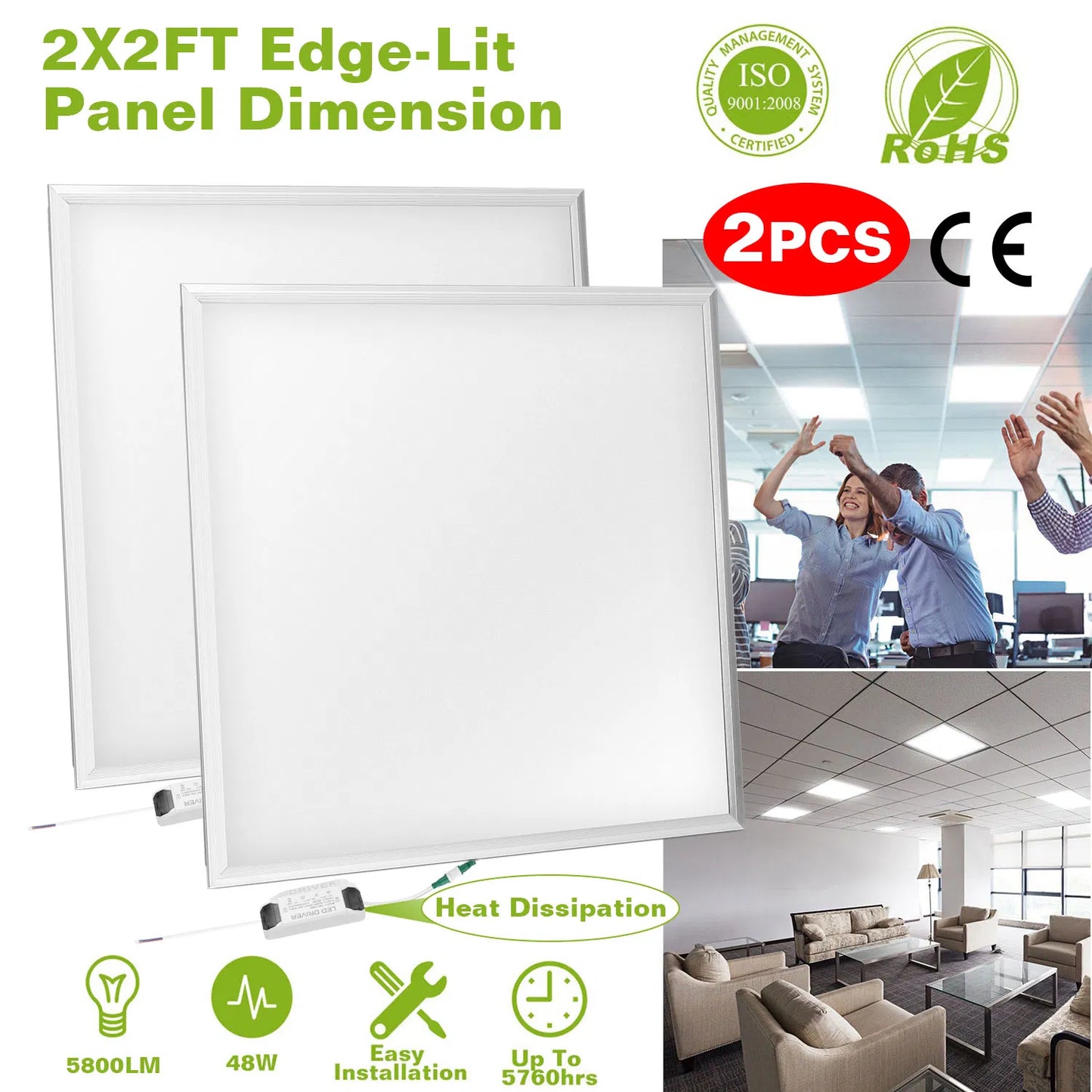 LED Panel Light 5800LM 7000K Recessed Ceiling Lighting 150W Equivalent
