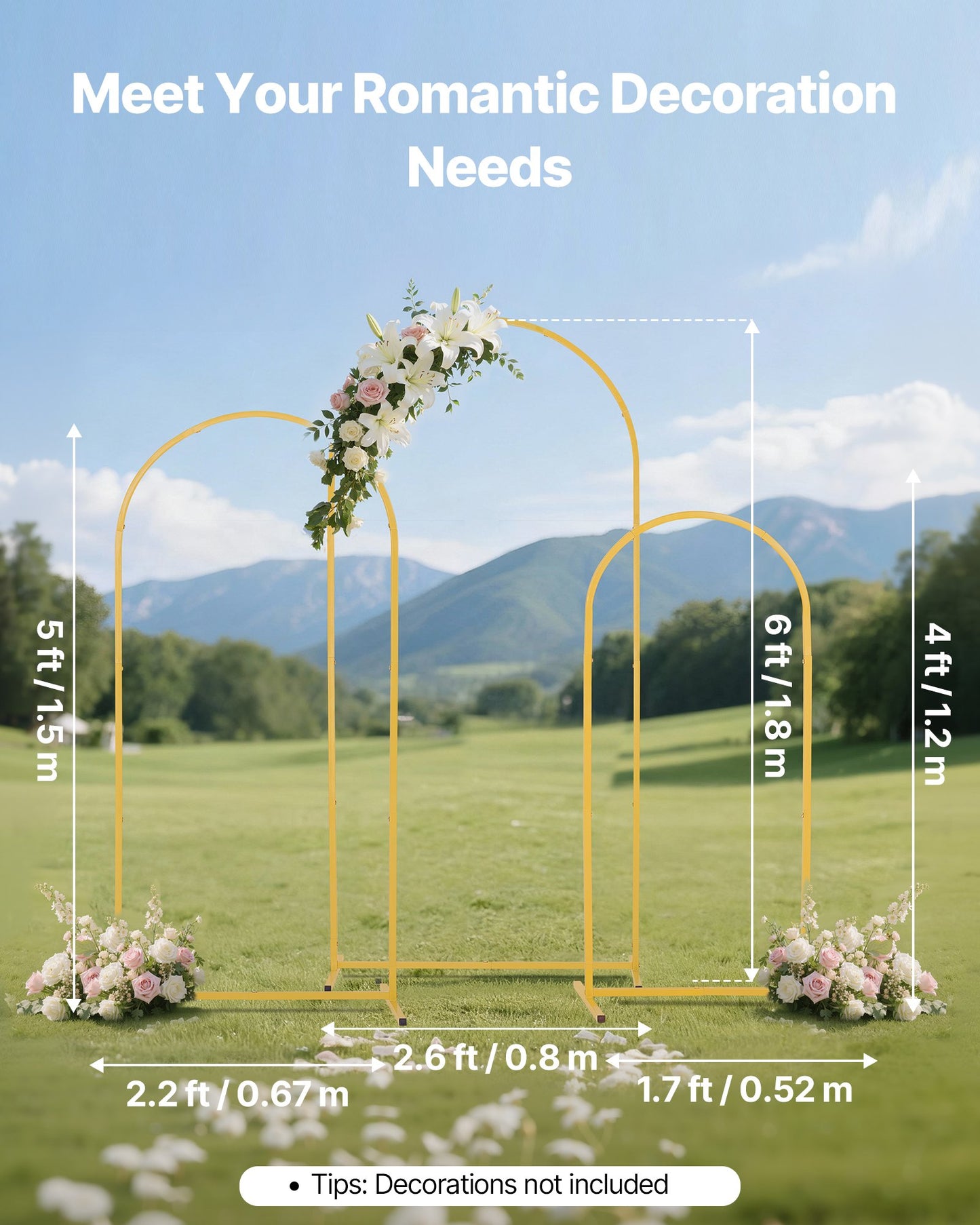 Gold Metal Arch Backdrop Stand Set of 3 for Weddings & Events | Easy Assembly, Stable Structure