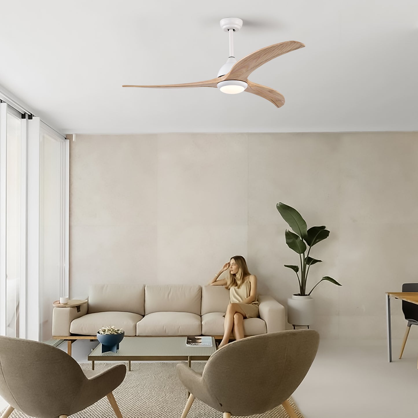 52-Inch Matte White Ceiling Fan with Light & Remote Control