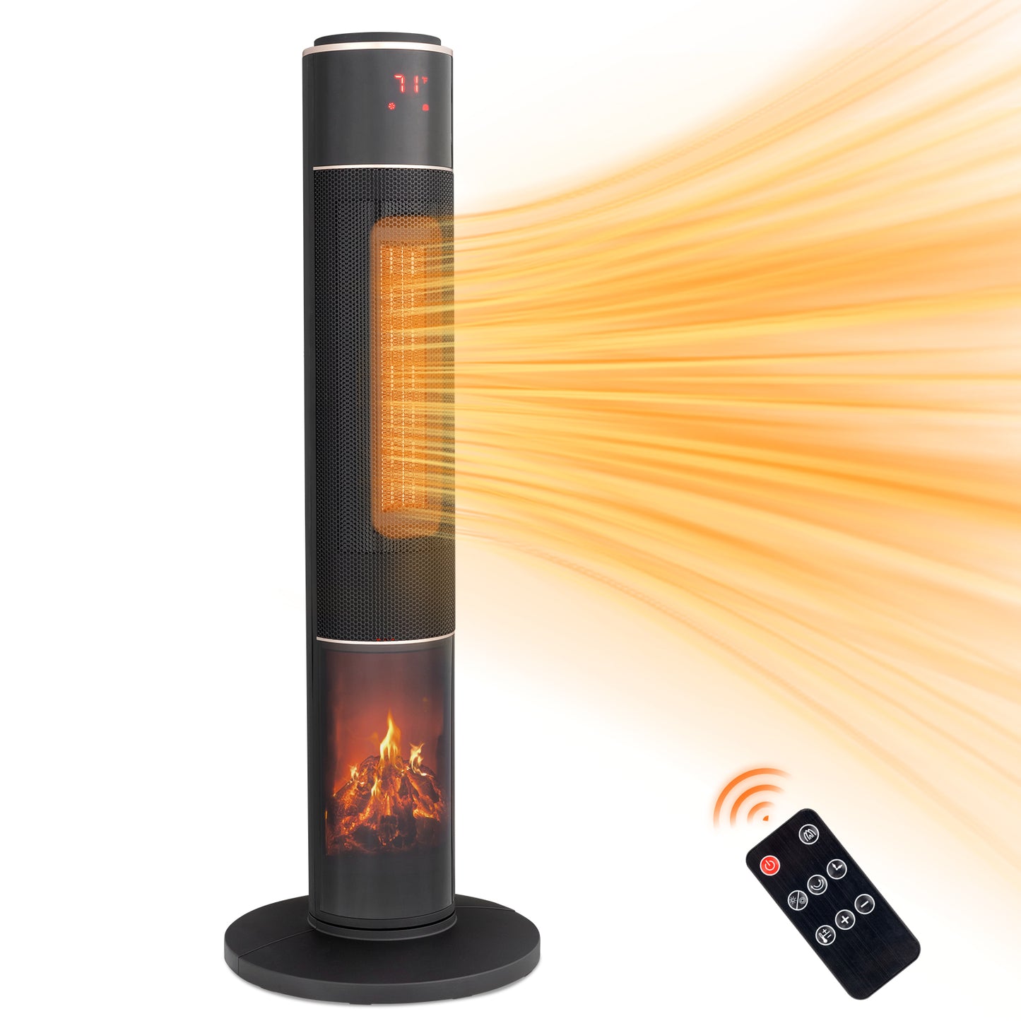 32inch Tower Space Heater with 3D Flame Effect, 1500W Portable Electric Heater with Thermostat, Oscillation, Timer & Remote