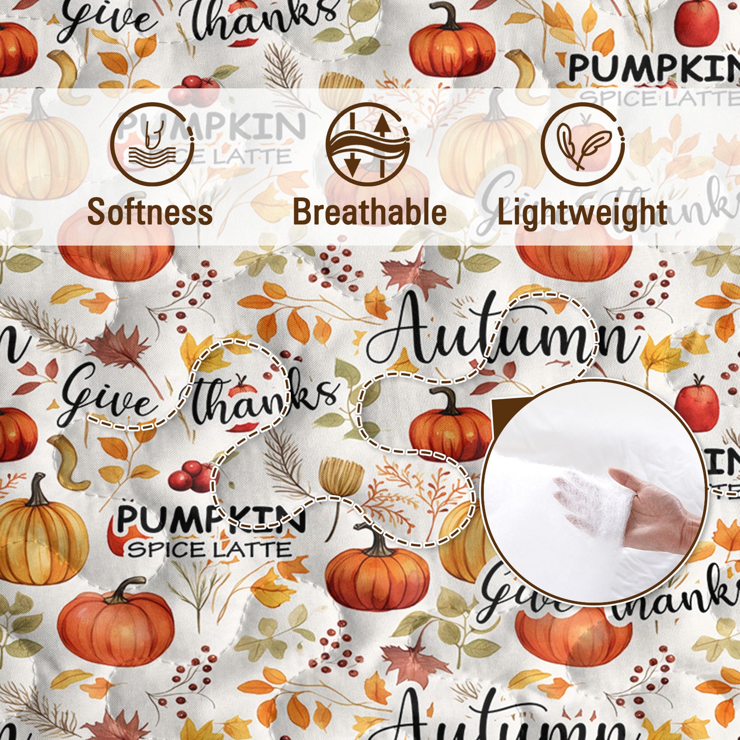 Pumpkin Autumn Leaves Quilt Set - 3 Piece Bedding Set with Pillow Shams