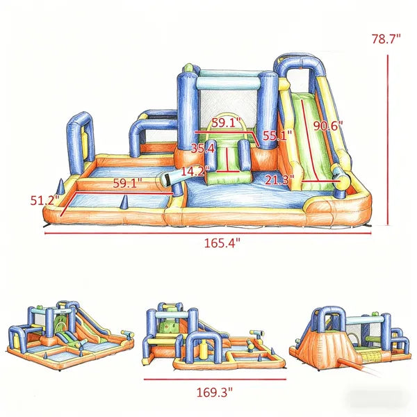 Inflatable Bounce House with Water Slides and Climbing Wall