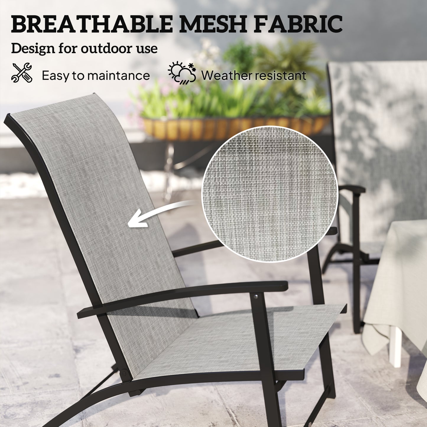 Set of 2 Folding Outdoor Dining Chairs - High Back & Armrests, Gray