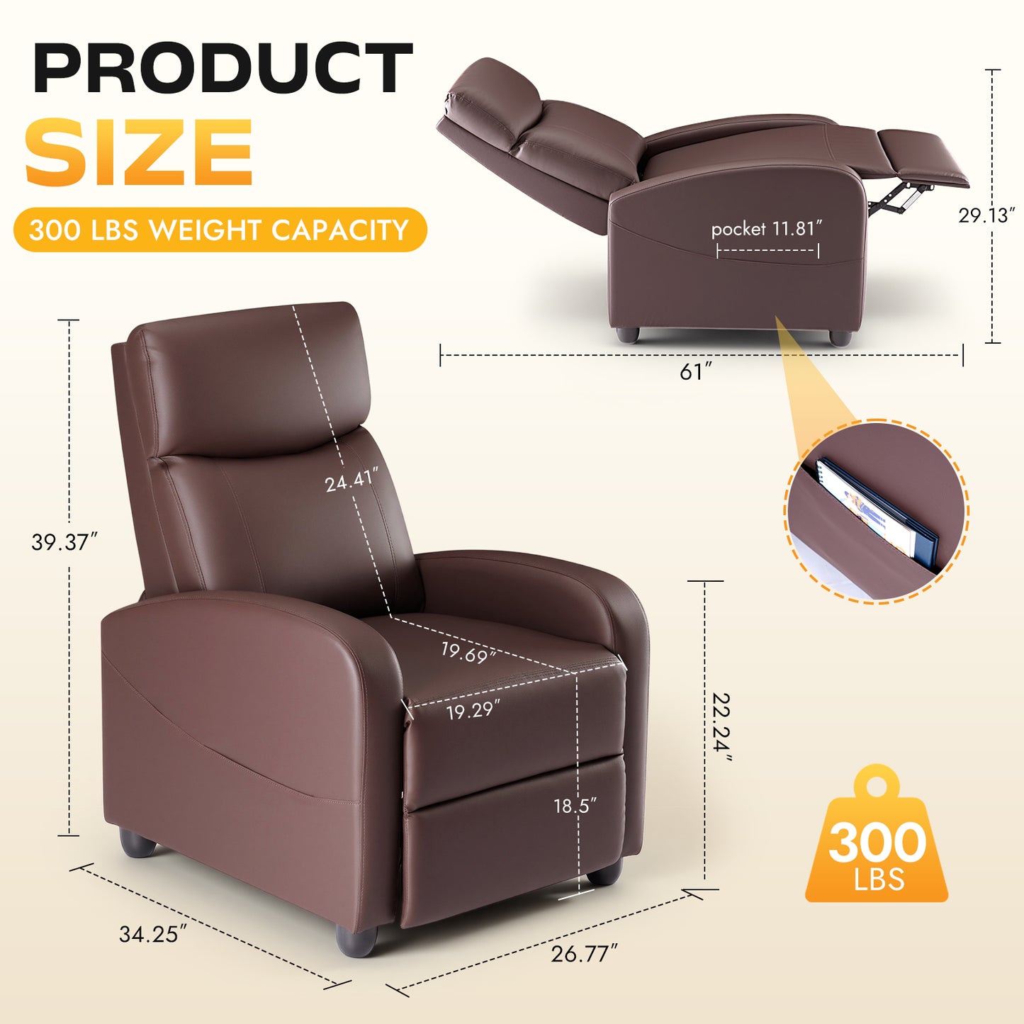 Adjustable Reclining Sofa with Lumbar Support and High-Density Foam