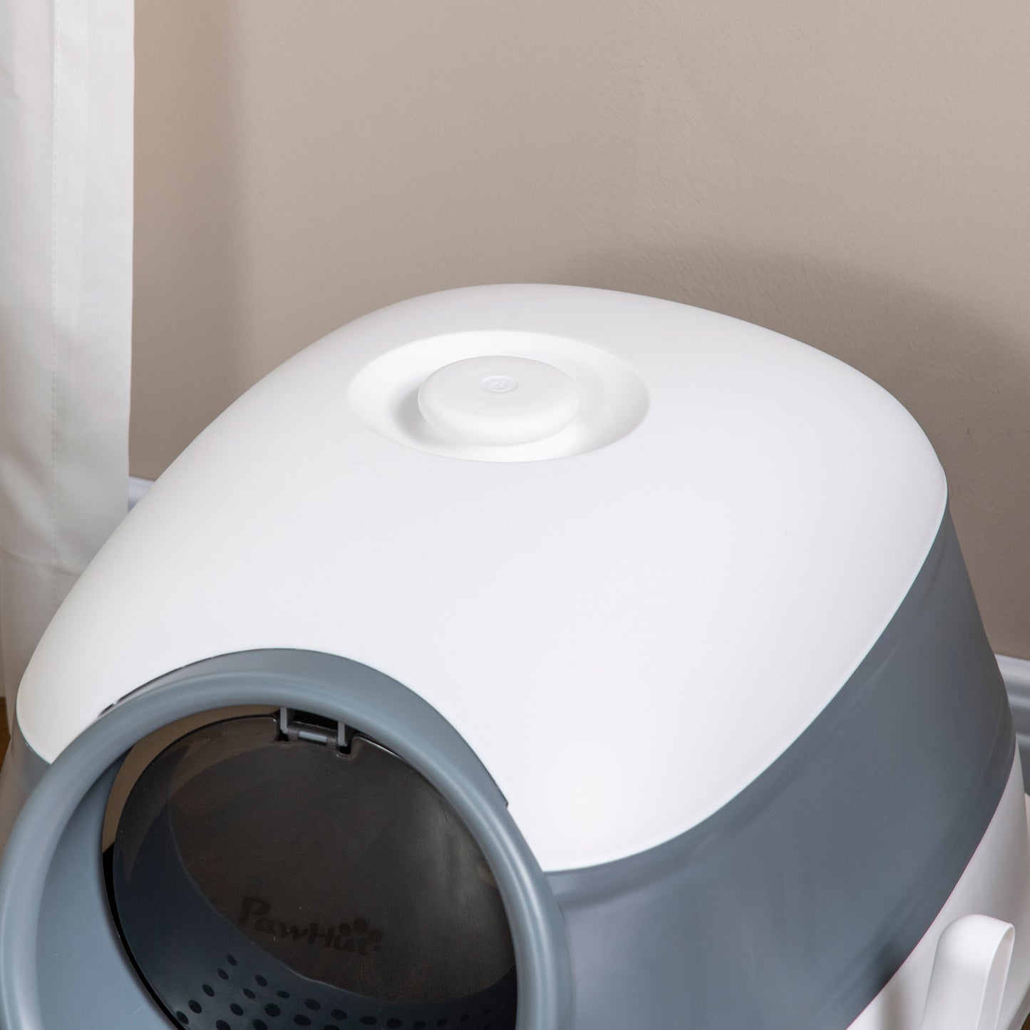 White Dome Covered Cat Litter Box with Lid and Litter Gate
