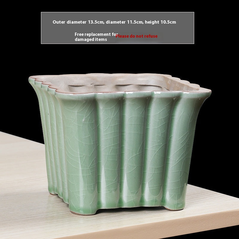Ceramic Succulent Flowerpot with Ge Kiln Design for Indoor & Outdoor Plants