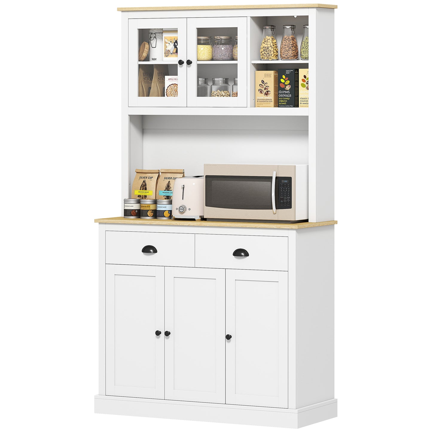 Modern Freestanding Kitchen Cabinet with Adjustable Shelves - White