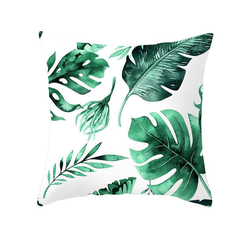Green Plant Tassel Sofa Pillowcase - 45x45cm Plush Cushion Cover