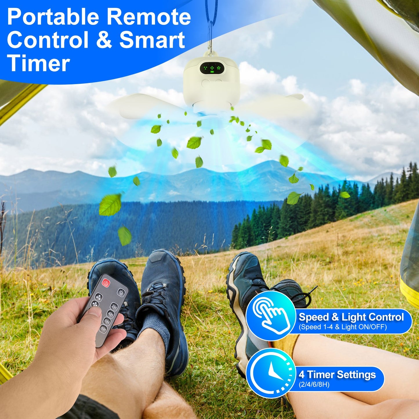 2-in-1 Portable Camping Fan with LED Lantern - 8000mAh