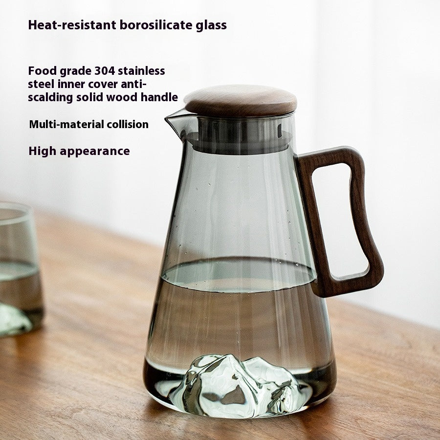 Large Capacity Borosilicate Glass Water Bottle with Wooden Handle - Multiple Styles & Quantities