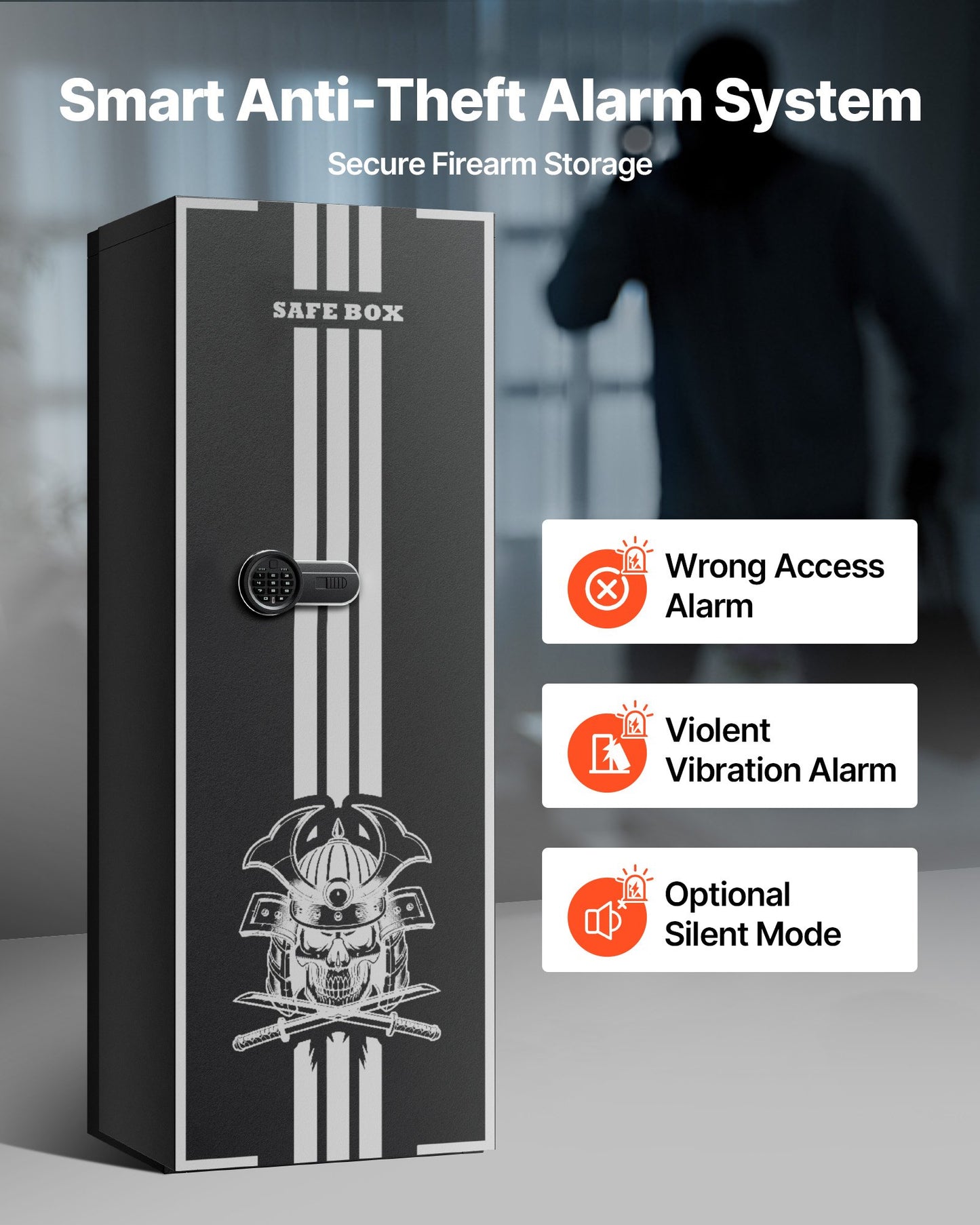Long Gun Safe with Digital Lock, 4-Rifle Capacity & Adjustable Racks