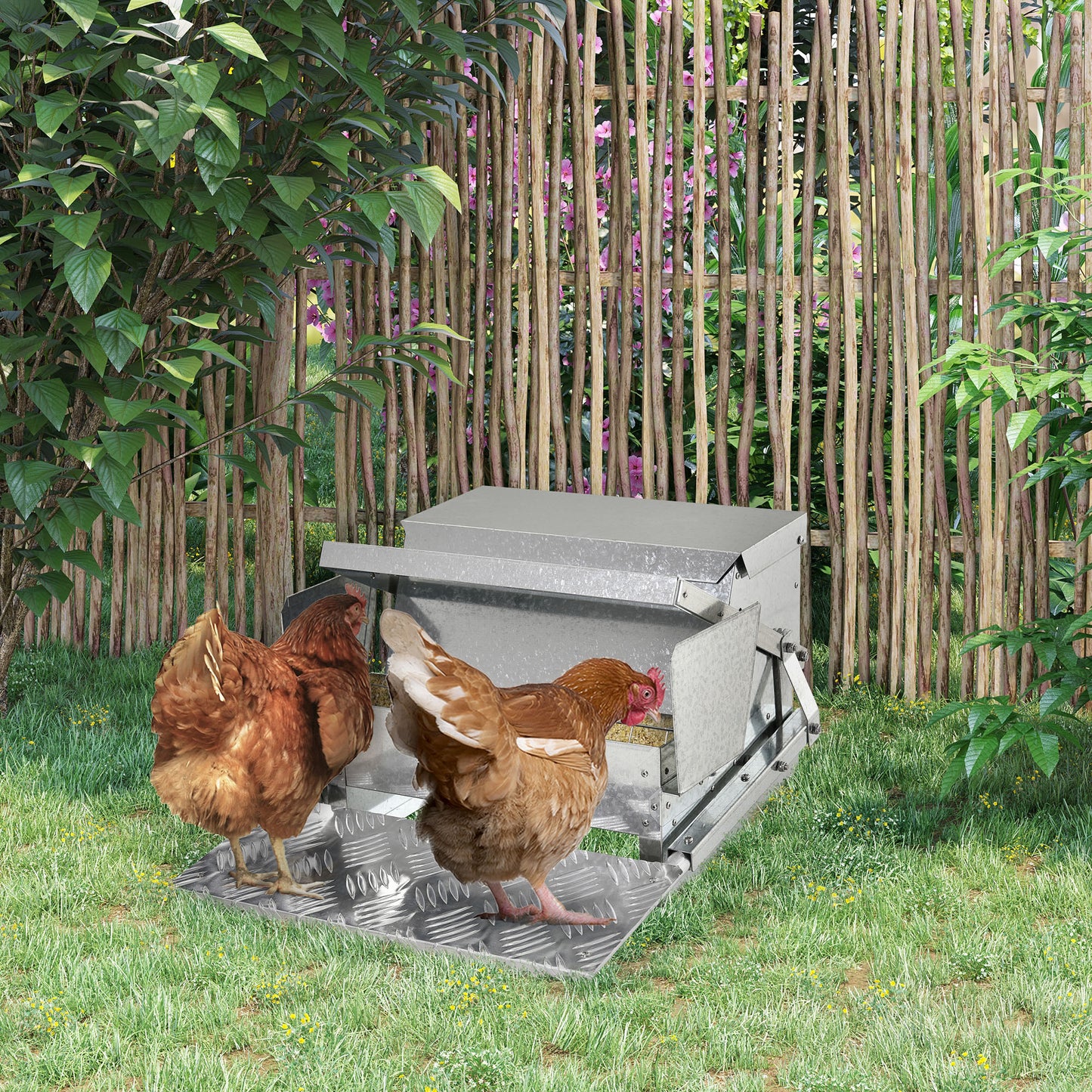 Automatic Chicken Feeder 25 lbs Capacity Weatherproof Galvanized Steel & Aluminum