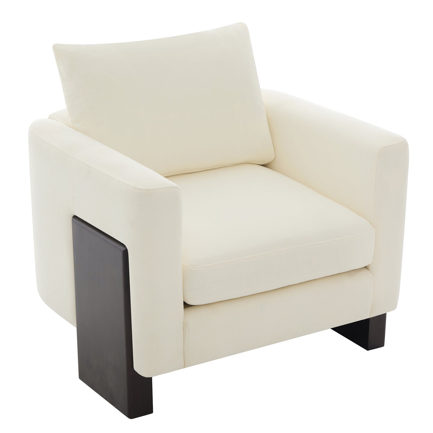 Beige Modern Accent Chair - Stylish Club Armchair with Rubberwood Legs
