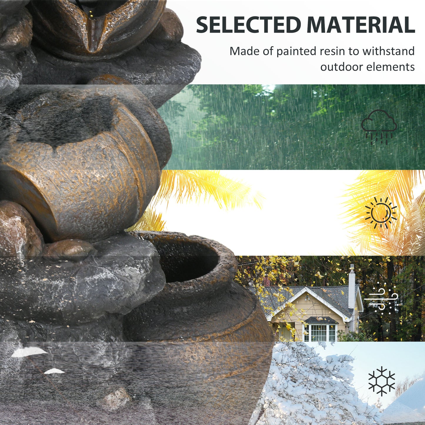 28.3-Inch Solar Water Fountain with LED Lights, 4-Tier Resin Cascading Jars Garden Decor
