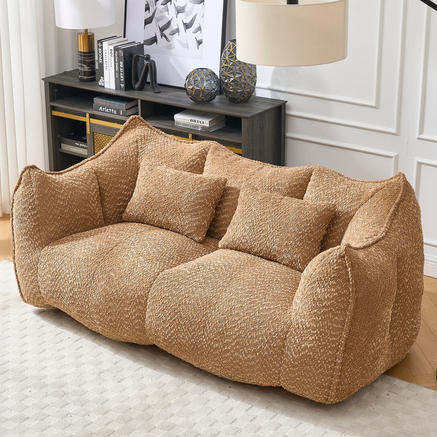 Comfortable Beanbag Chair for Two - Coffee Chenille Sofa