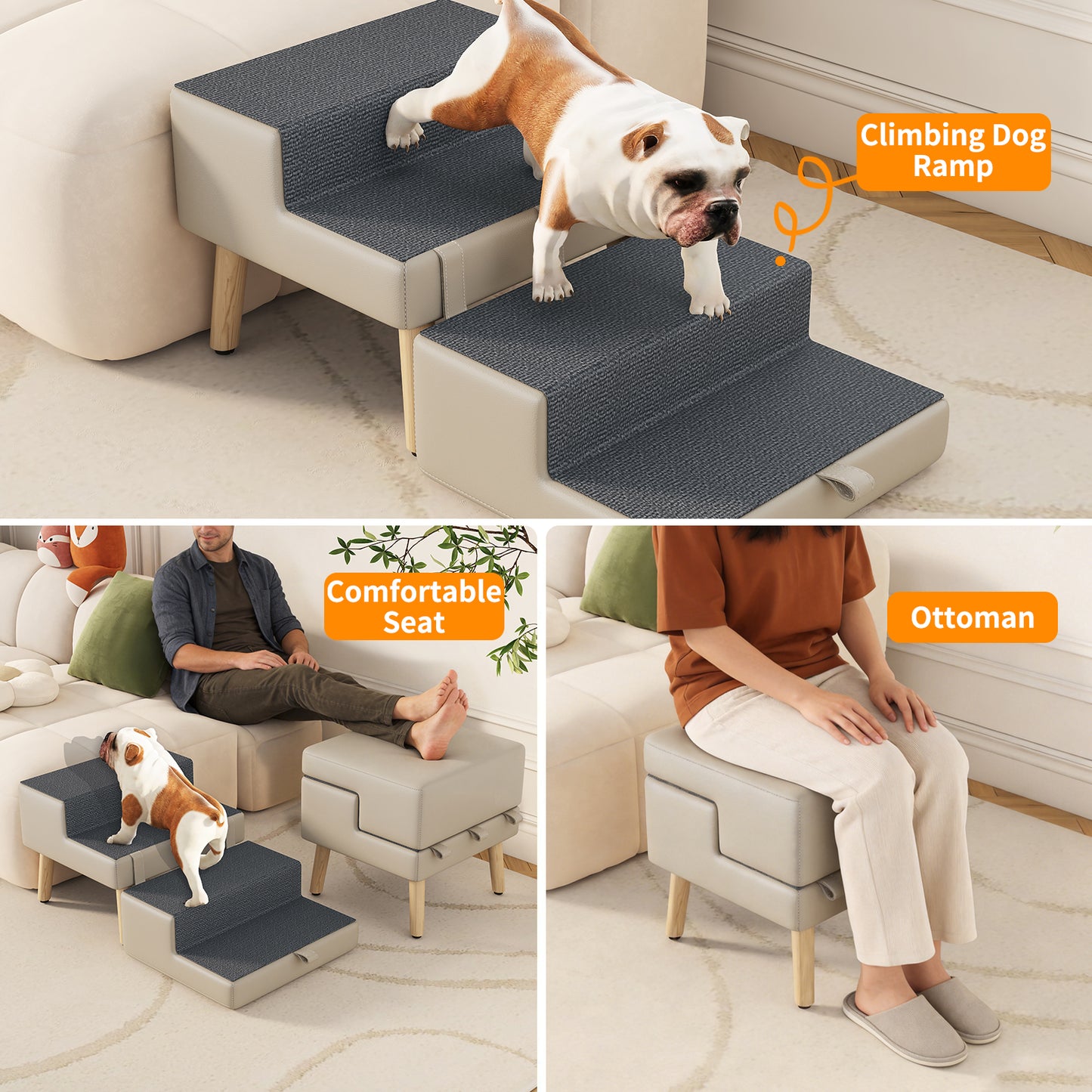 Foldable 4-Step Dog & Pet Stairs Ramp for Sofa Bed - Support Up To 220lbs