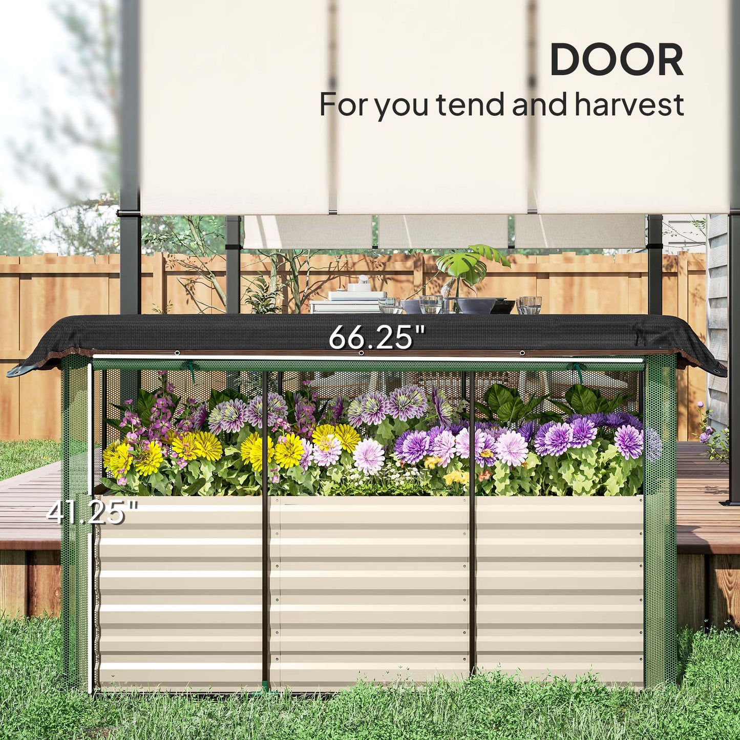 Galvanized Steel Raised Garden Bed with Crop Cage & Shade Cloth - Beige
