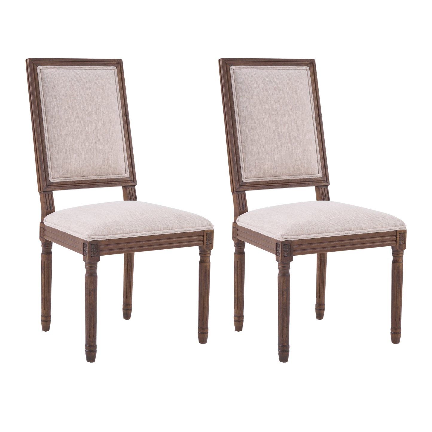 French Country Dining Chairs - Upholstered Cane Backrest, Set of 2