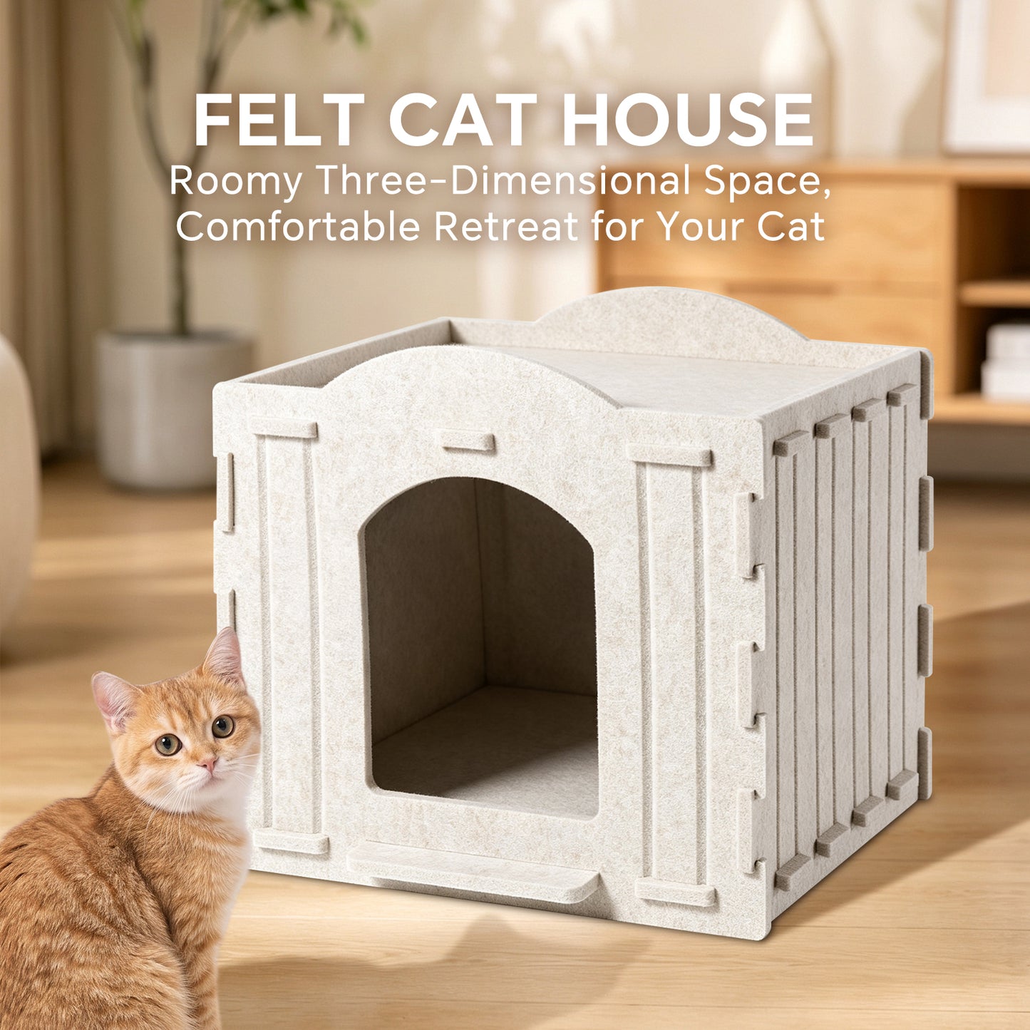 Square Cat Bed for Pets - White Soft Pet House & Cozy Resting Spot