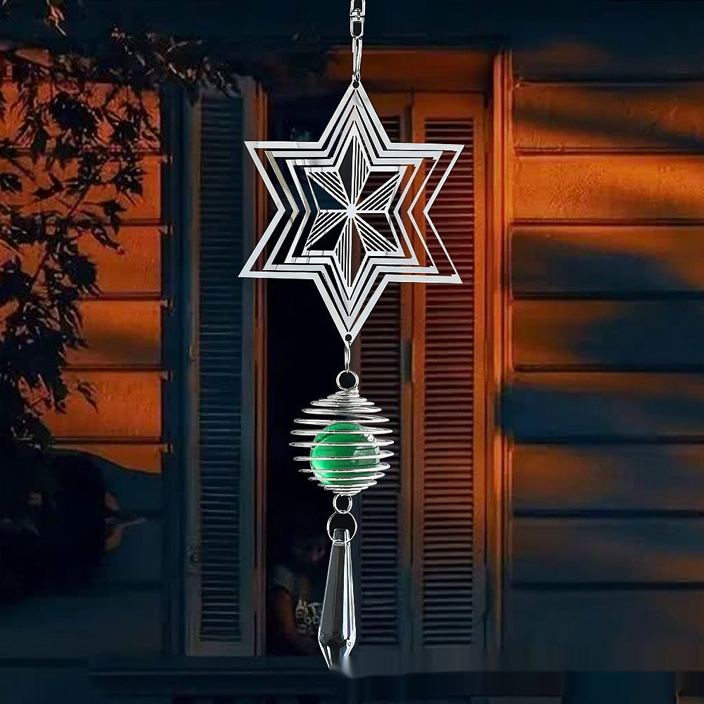 Crystal Star Wind Chime - Rotating 3D Snowflake Pendant for Garden & Home Decor