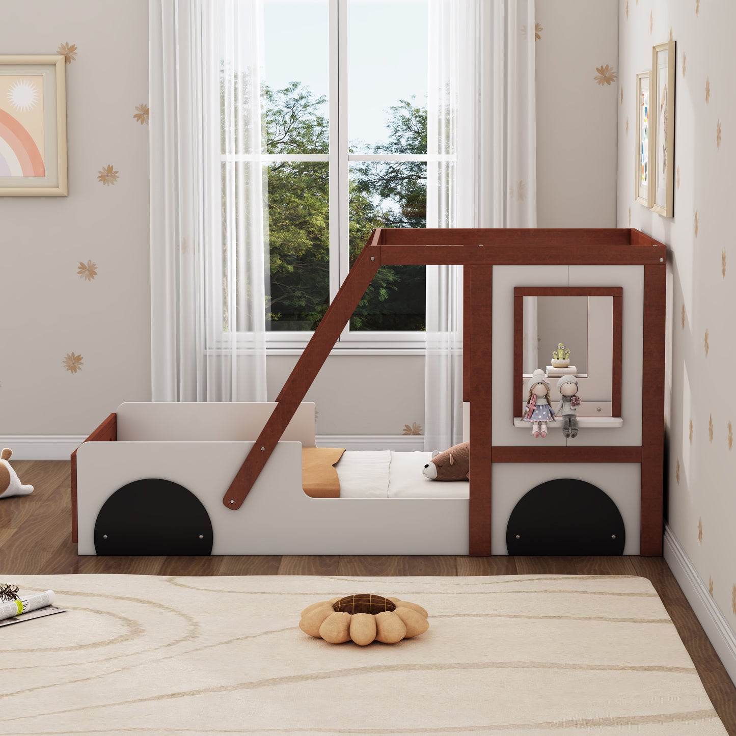 Play Design Twin Size Car Bed, Kids Platform Bed In Car-Shaped For
